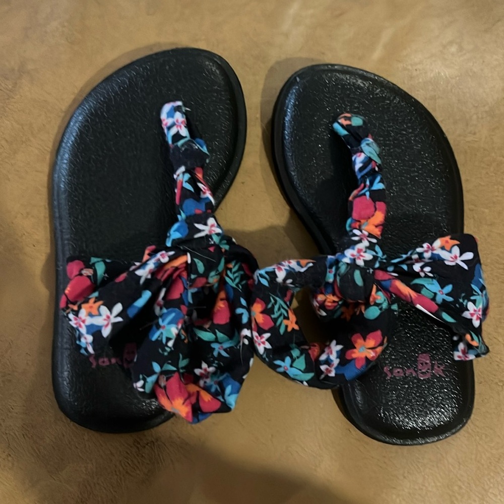 Sanuk Floral Yoga Mat Sling Back Sandals Toddler Girls Size 7-8
